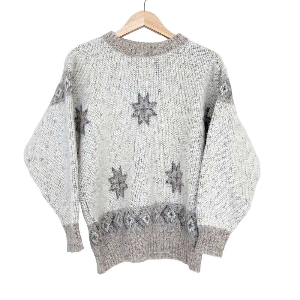 Vintage Alafoss Icewool Cream Tan Star Print Swater Sz M